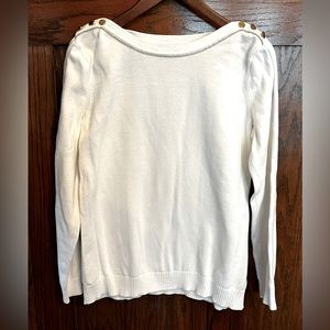 Liz Claiborne white sweater gold embellishment Normcore Cabincore 100% Cotton L